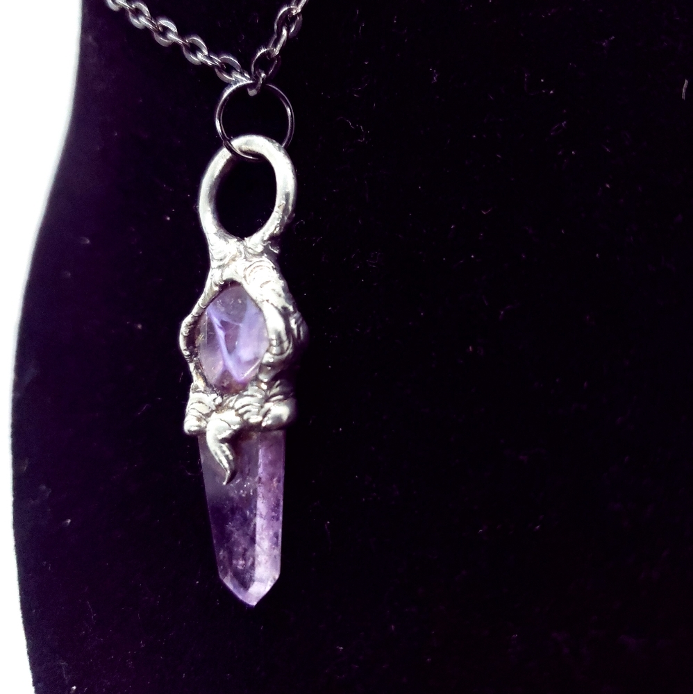 Charoite and amethsyt Crystal Necklace Handmade Jewelry Gothic style - Picture 3 of 13
